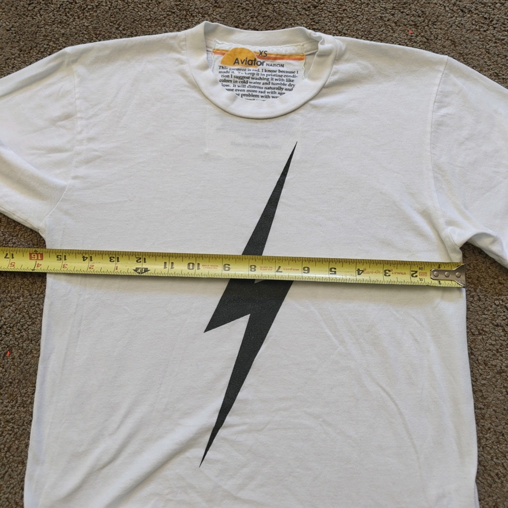 Aviator Nation Womens White Lightning Bolt Graphic T-Shirt Raw Hem XS USA Made - Picture 5 of 9